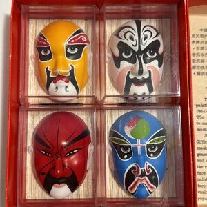 Jy-Yan Chinese Face Hand Painted Set of Four Art Miniature Opera Masks